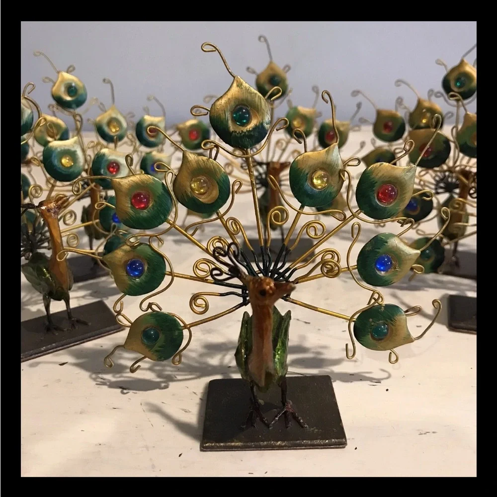 Vintage Pier 1 Imports Decorative Brass Wire Peacock Place Card Holder Figurines